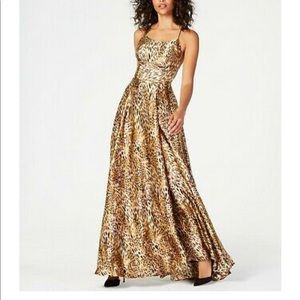 BETSY & ADAM leopard print slit dress
